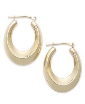 Signature Gold 14k Gold Earrings, Diamond Accent Oval Gradient Hoop Earrings