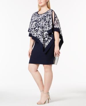 R & M Richards Plus Size Printed Capelet Dress