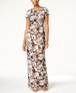Adrianna Papell Metallic Floral Matelasse Column Gown
