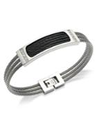 Men's Three-row Cable And Diamond Bracelet In Stainless Steel (1/6 Ct. T.w.)