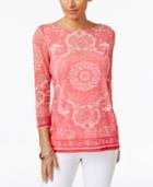 Charter Club Sheer Medallion-print Top, Only At Macy's