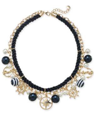 Charter Club Gold-tone Crystal, Imitation Pearl & Bead Nautical Charm Rope Necklace, 17 + 2 Extender, Created For Macy's