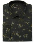 Bar Iii Men's Slim-fit Stretch Easy Care Green Midnight Scattered Floral-print Dress Shirt, Only At Macy's