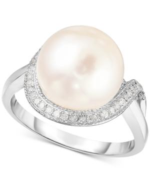 Cultured Freshwater Pearl (11mm) & Diamond (1/6 Ct. T.w.) Ring In Sterling Silver
