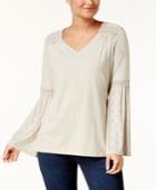 Style & Co Crochet-trim Contrast Top, Created For Macy's