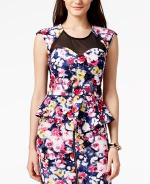 Material Girl Juniors' Illusion Printed Peplum Top, Only At Macy's