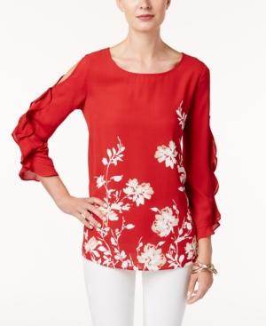 Alfani Printed Ruffled-sleeve Top, Created For Macy's