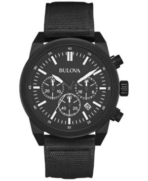 Bulova Men's Chronograph Black Nylon Strap Watch With Interchangeable Strap Box Set 45mm 98b280