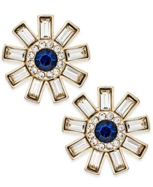 Charter Club Gold-tone Round Blue Stone And Baguette Stud Earrings, Only At Macy's