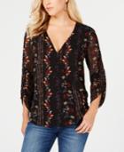 Guess Printed Ruched-sleeve Blouse