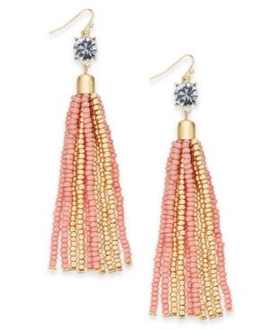 Thalia Sodi Gold-tone Crystal & Bead Tassel Linear Drop Earrings, Created For Macy's