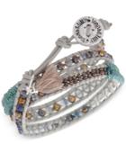 Lonna & Lilly Silver-tone Beaded & Threaded Leather Wrap Bracelet