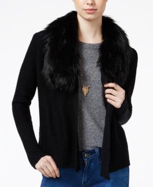 Bcx Juniors' Faux-fur-trim Cardigan
