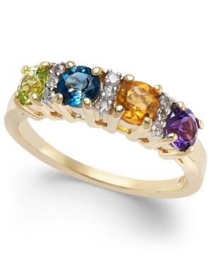 Multi-gemstone (1-1/6 Ct. T.w.) & Diamond (1/10 Ct. T.w.) Ring In 14k Gold