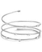 White Topaz Accent Coil Wrap Bangle Bracelet In Stainless Steel And Sterling Silver