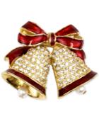 Holiday Lane Gold-tone Pave & Imitation Pearl Bells Brooch, Created For Macy's