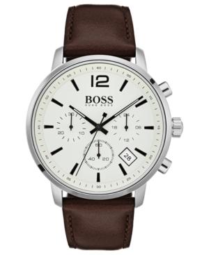 Boss Hugo Boss Men's Chronograph Attitude Brown Leather Strap Watch 44mm