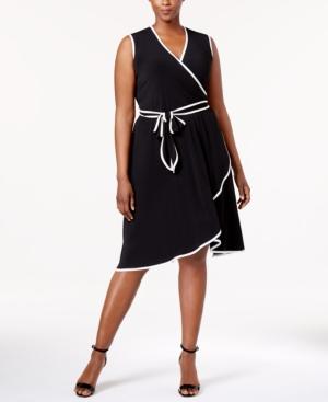 Calvin Klein Plus Size Belted Faux Wrap Dress