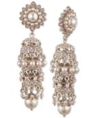 Marchesa Gold-tone Cubic Zirconia & Imitation Pearl Tiered Linear Drop Earrings