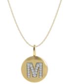 14k Gold Necklace, Diamond Accent Letter M Disk Pendant