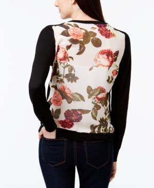 Cece By Cynthia Steffe Floral Chiffon-back Cardigan