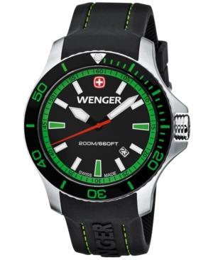 Wenger Men's Swiss Sea Force Black Silicone Rubber Strap Watch 43mm 01.0641.108