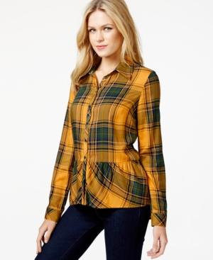 Kensie Plaid Peplum Shirt