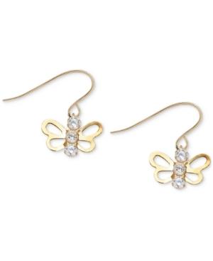 Children's Cubic Zirconia Open Butterfly Drop Earrings In 14k Gold