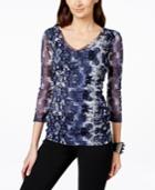 Inc International Concepts Ruched Sheer-sleeve Top, Only At Macy's