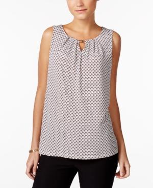 Charter Club Petite Printed Keyhole Top, Created For Macy's