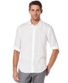 Perry Ellis Men's Long Sleeve Solid Linen Shirt