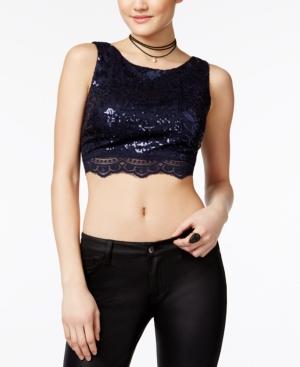 City Studios Juniors' Sequined Lace Crop Top