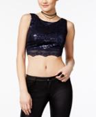 City Studios Juniors' Sequined Lace Crop Top