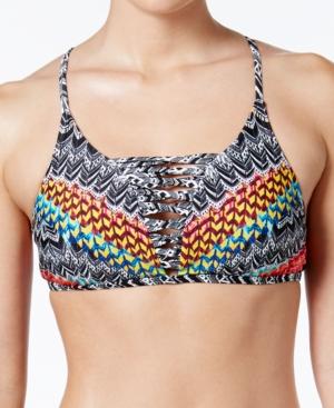 Jessica Simpson Dakota Printed Reversible Strappy Halter Bikini Top Women's Swimsuit