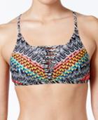 Jessica Simpson Dakota Printed Reversible Strappy Halter Bikini Top Women's Swimsuit