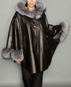 The Fur Vault Plus Size Fox-fur-trim Leather Cape