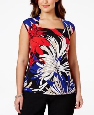 Kasper Plus Size Square-neck Floral Top