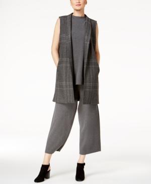 Eileen Fisher Plaid Knit Long Vest
