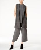 Eileen Fisher Plaid Knit Long Vest