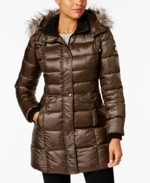Bernardo Faux-fur-trim Hooded Puffer Coat