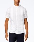 Sean John Men's Guayabera Band Collar Embroidered Shirt