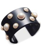 Charter Club Gold-tone Imitation Pearl Jet Resin Cuff Bracelet, Only At Macy's