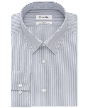 Calvin Klein Steel Slim-fit Non-iron Performance English Blue Fineline Stripe Dress Shirt