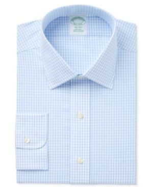 Brooks Brothers Men's Milano Extra-slim Fit Non-iron Light Blue Checked Dress Shirt