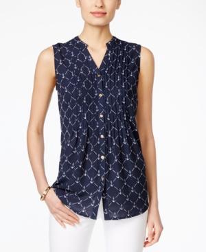 Charter Club Anchor-print Sleeveless Blouse, Only At Macy's