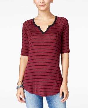 Ultra Flirt Juniors' Striped Split-neck Tunic