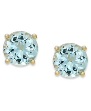 Victoria Townsend 18k Gold Over Sterling Sterling Earrings, March's Birthstone Aqua Topaz Stud Earrings (2 Ct. T.w.)