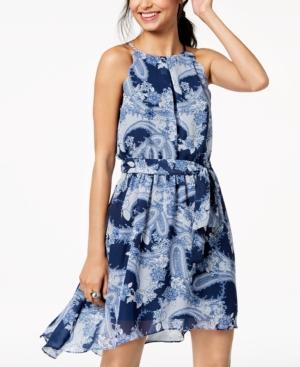 Bcx Juniors' Printed Scalloped Chiffon Dress