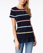 Tommy Hilfiger Striped Chiffon-hem Top, Created For Macy's