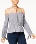 Say What? Juniors' Cotton Cold-shoulder Gingham-print Top